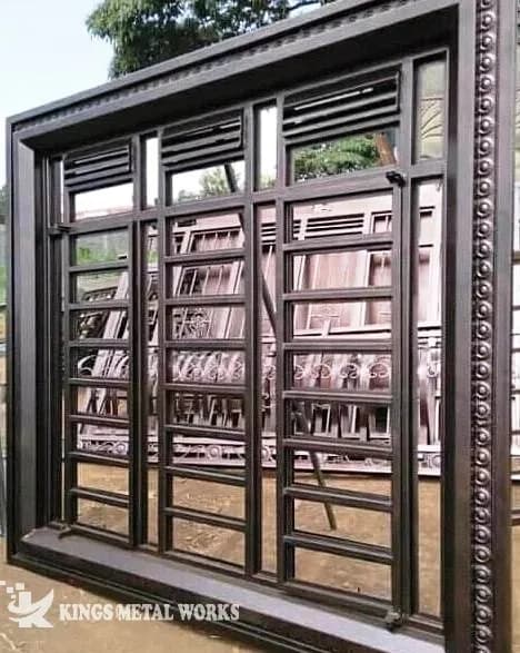 Thin-frame steel casement window in a Kenyan home